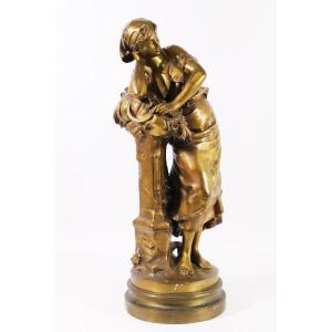 Bronze "young Woman" By Mathurin Moreau