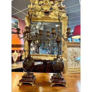 Pair Of Large Bronze Candelabers, Signed F. Barbedienne