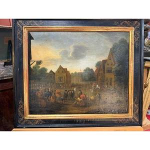 Attribué à Grevenbroeck – Marché aux bestiaux dans un village