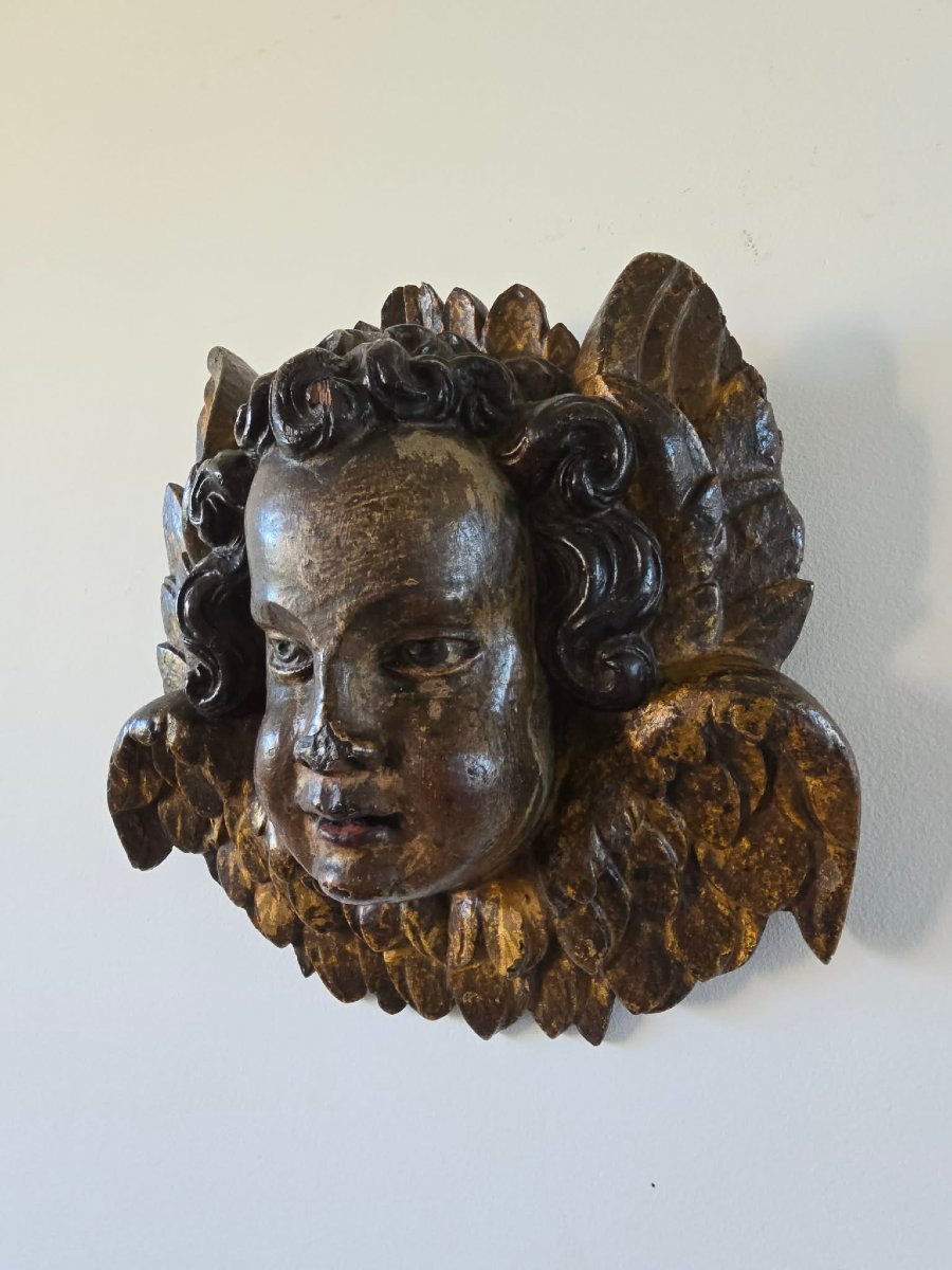 Tête d'ange - Bois Polychrome  - 18ème siècle-photo-4