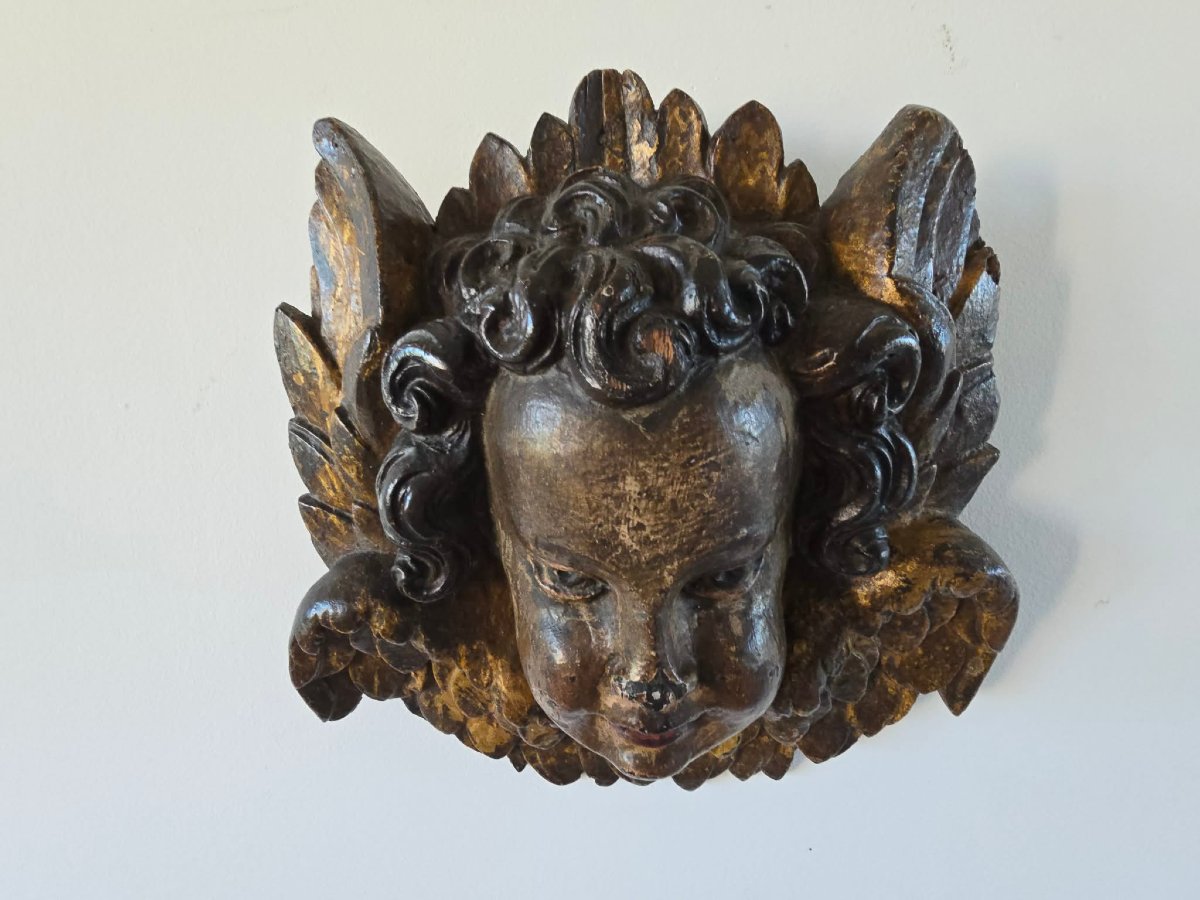 Tête d'ange - Bois Polychrome  - 18ème siècle-photo-2