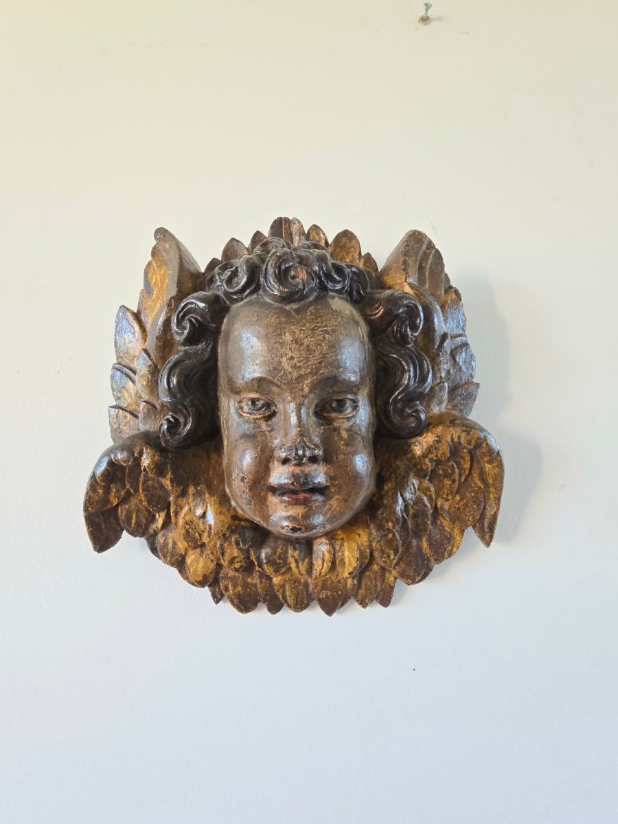 Tête d'ange - Bois Polychrome  - 18ème siècle-photo-3