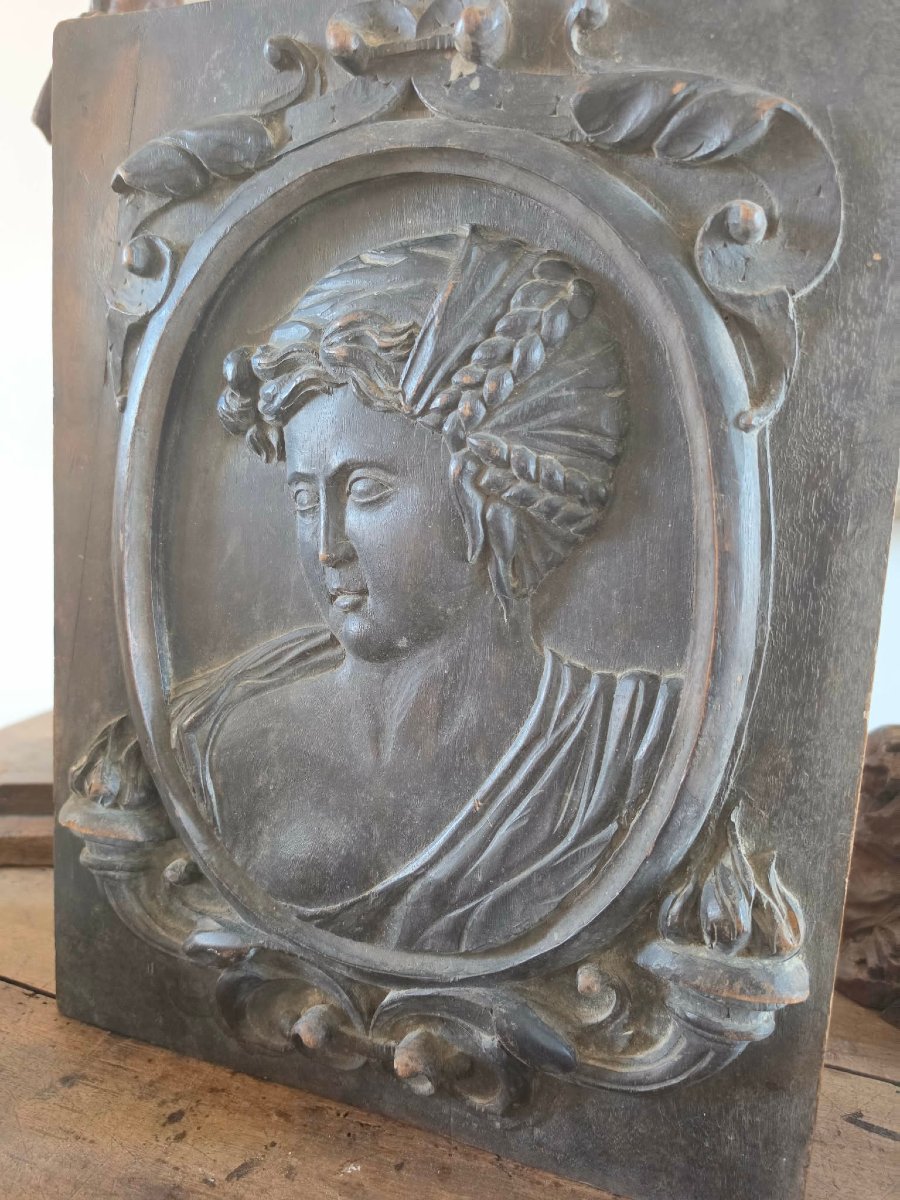 Panneau bois sculpté - Portrait de femme - XVIII/XIXème siècle -photo-2