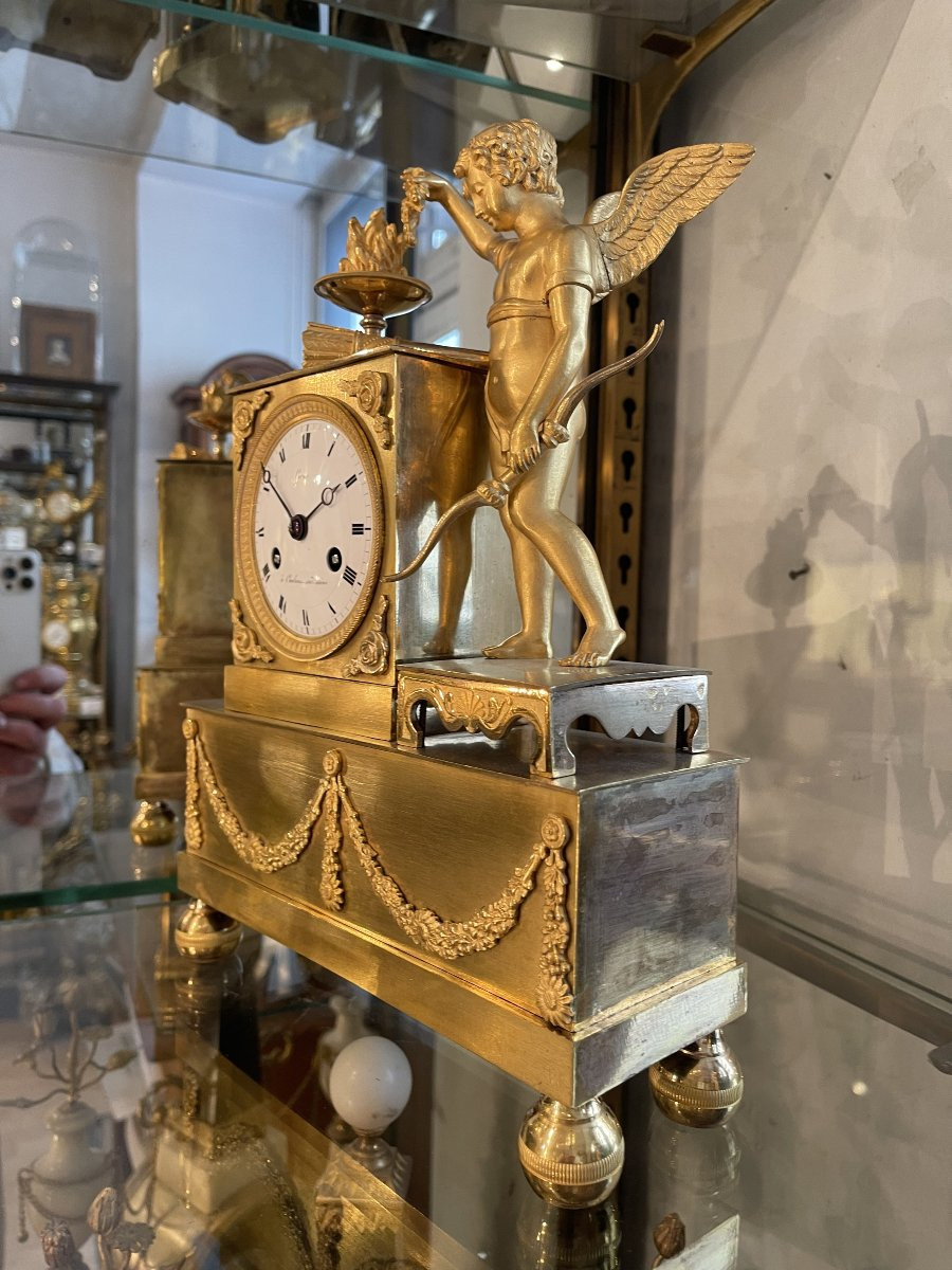 Gilt Bronze Clock "eros" - Empire Period-photo-4
