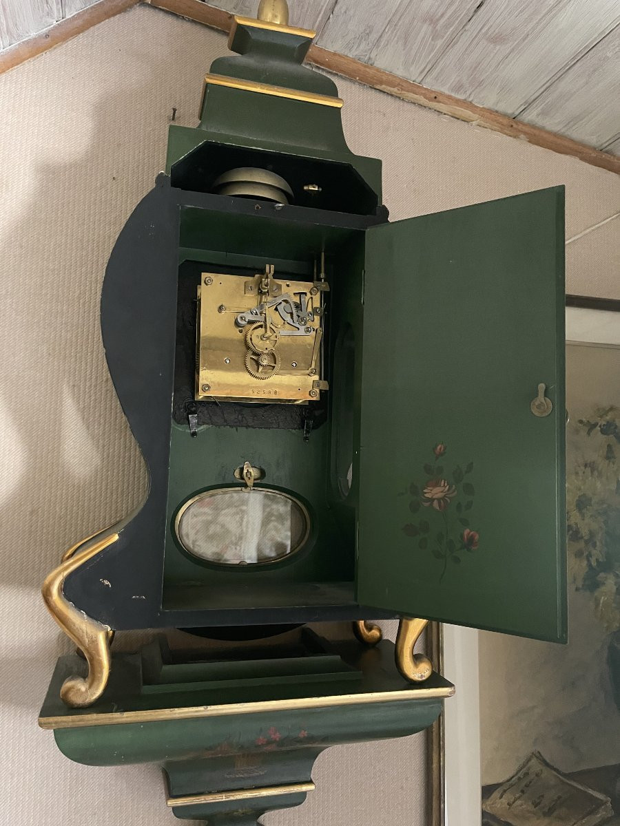 Cartel neuchâtelois sonnerie aux quarts - décor vert et polychrome-photo-3