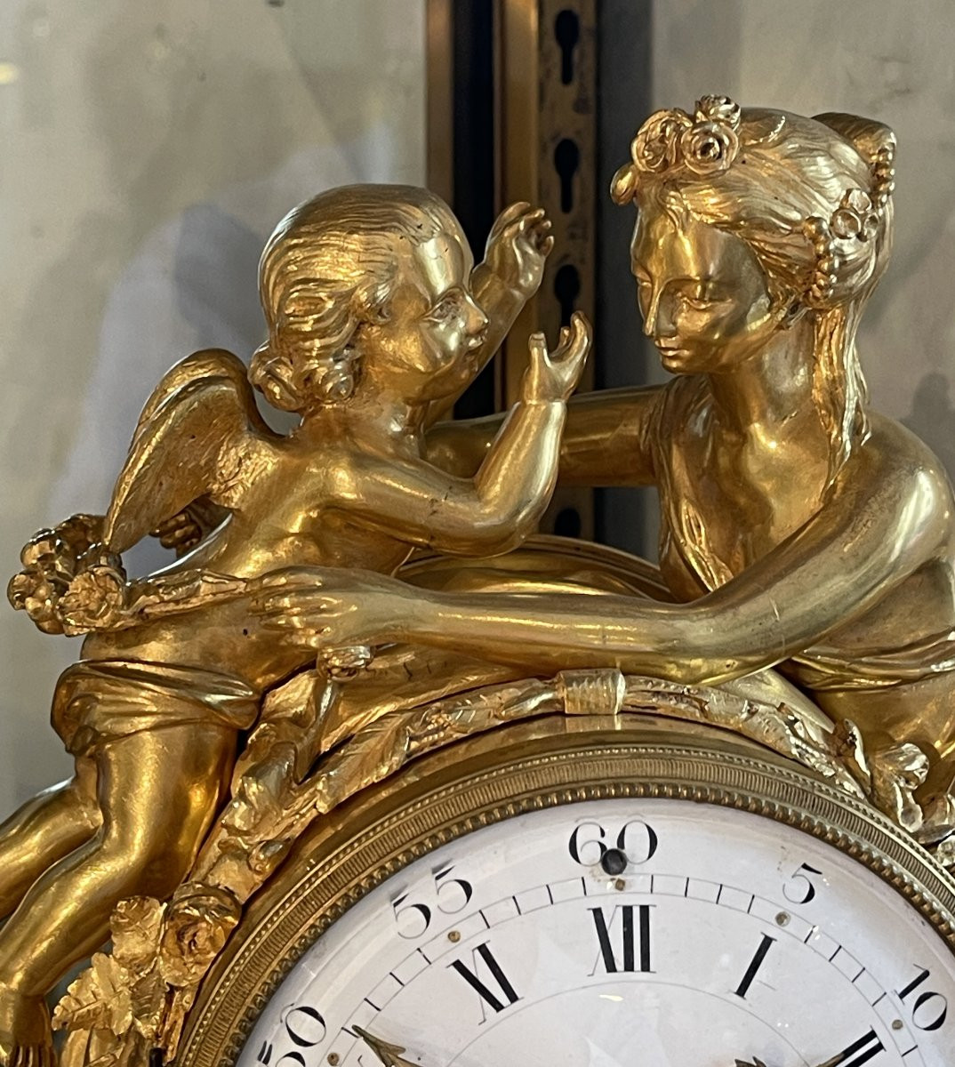 Pendule "L'Amour et l'amitié" - bronze doré et marbre - Louis XVI-photo-2