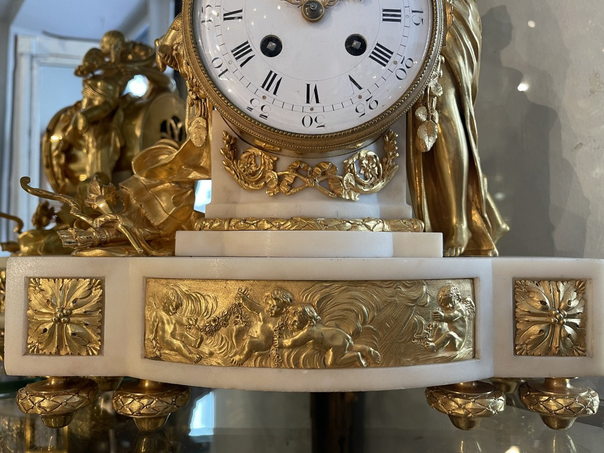 Pendule "L'Amour et l'amitié" - bronze doré et marbre - Louis XVI-photo-3
