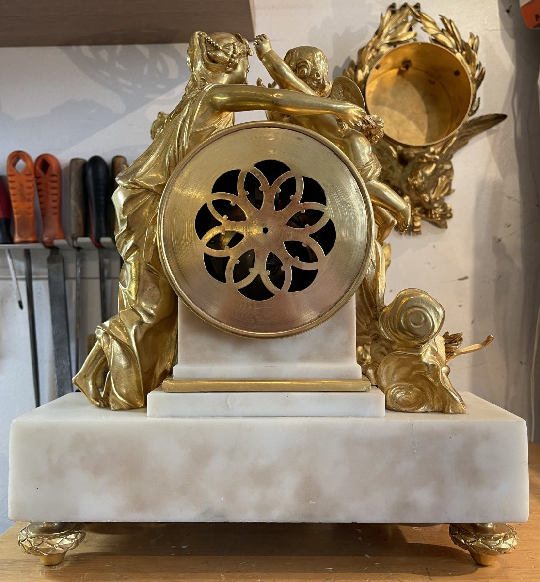 Pendule "L'Amour et l'amitié" - bronze doré et marbre - Louis XVI-photo-4