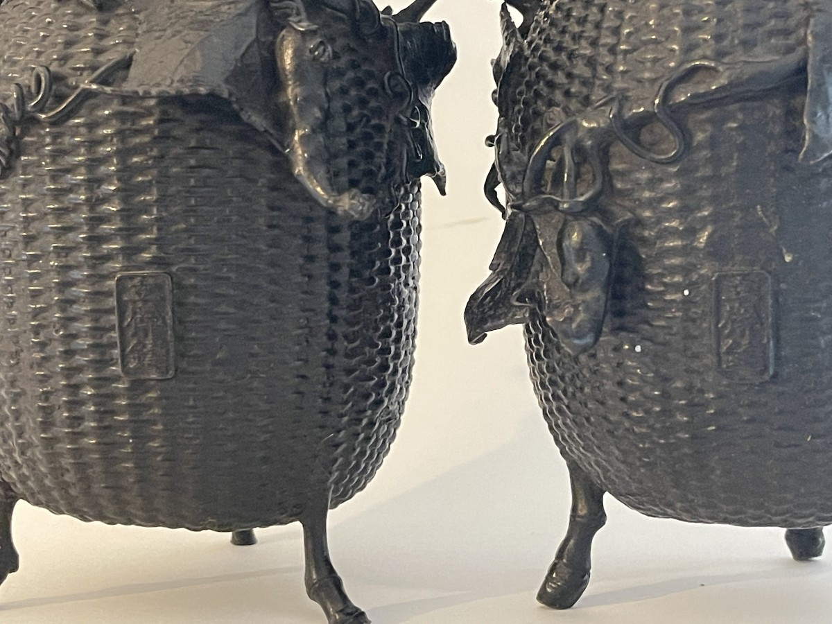 Pair Of Japanese Patinated Bronze Vases -photo-4
