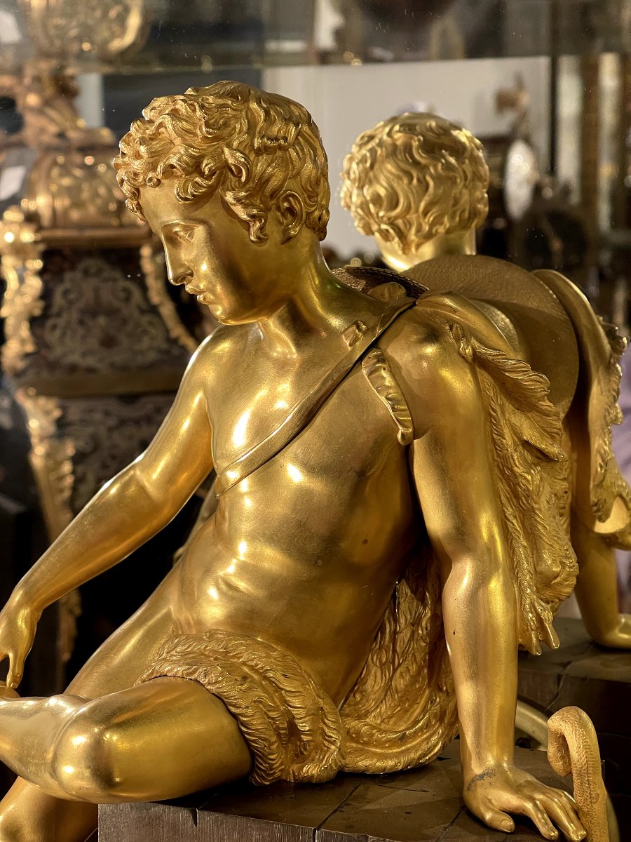 Pendule "Au tireur d'épine" bronze doré et patiné -photo-6