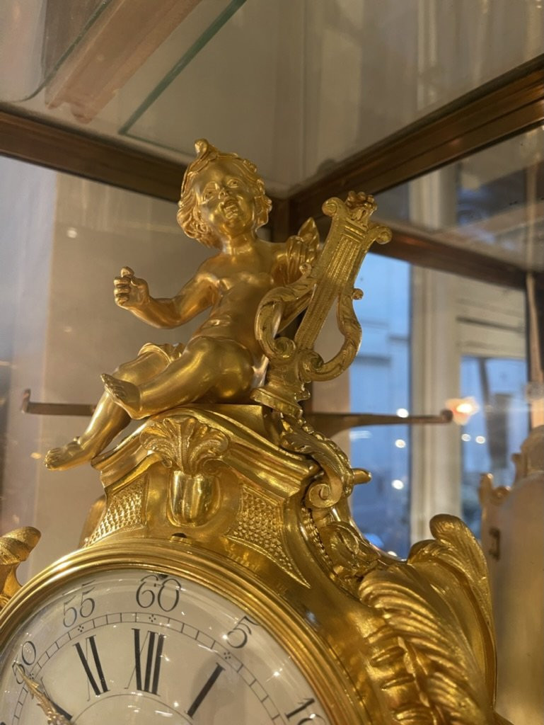 Grand cartel à poser en bronze doré style Louis XV -photo-3