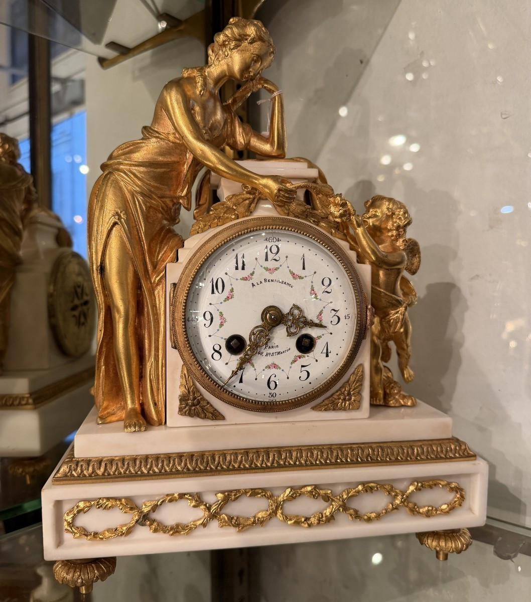 Louis XVI Style Clock "cupid And Psyche" Model By Vion