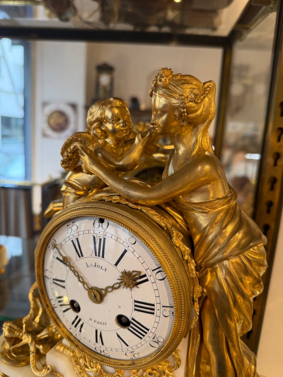 Pendule "L'Amour et l'amitié" - bronze doré et marbre - Louis XVI-photo-2