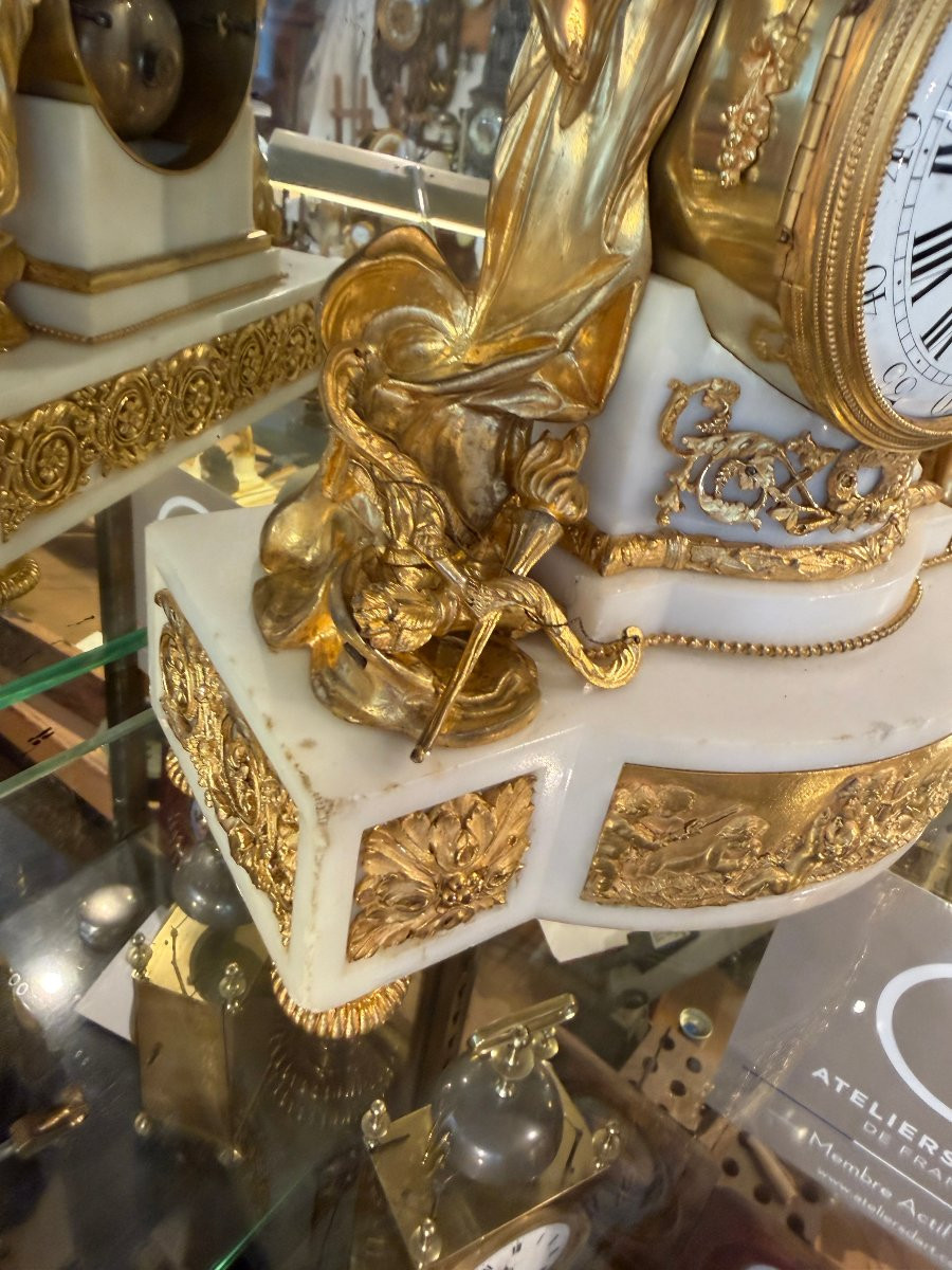 Pendule "L'Amour et l'amitié" - bronze doré et marbre - Louis XVI-photo-3