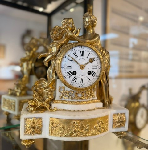 Pendule "L'Amour et l'amitié" - bronze doré et marbre - Louis XVI