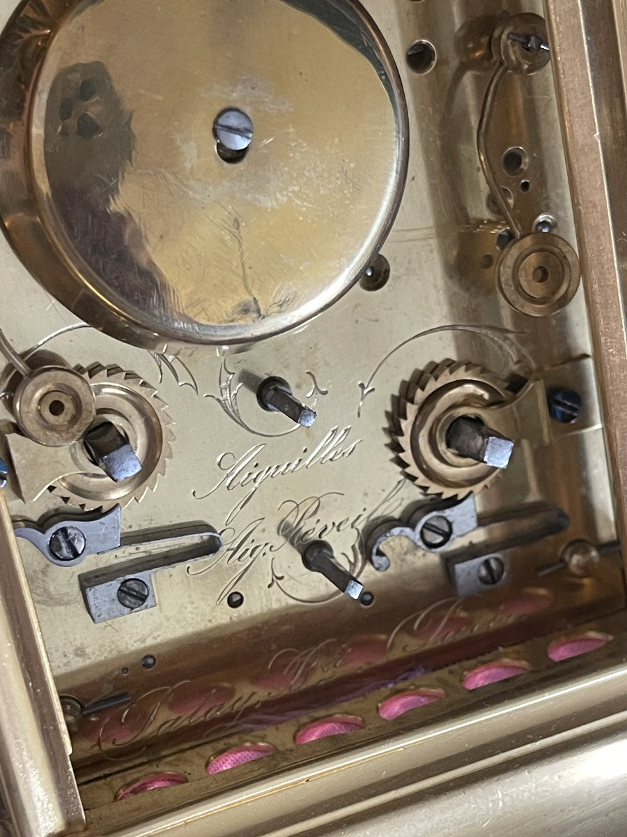 Travel Clock With Chime - Gilt Case - Serviced -photo-2