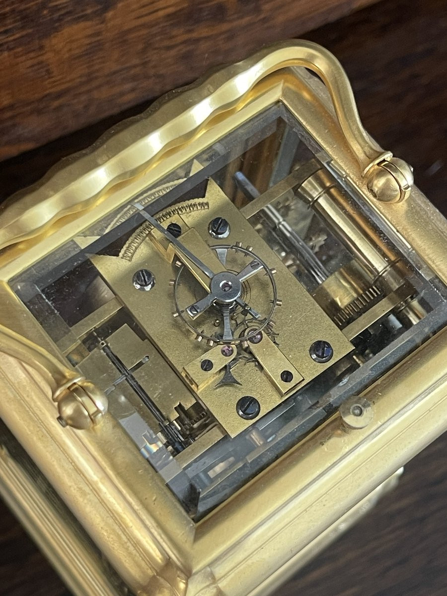 Travel Clock With Chime - Gilt Case - Serviced -photo-3