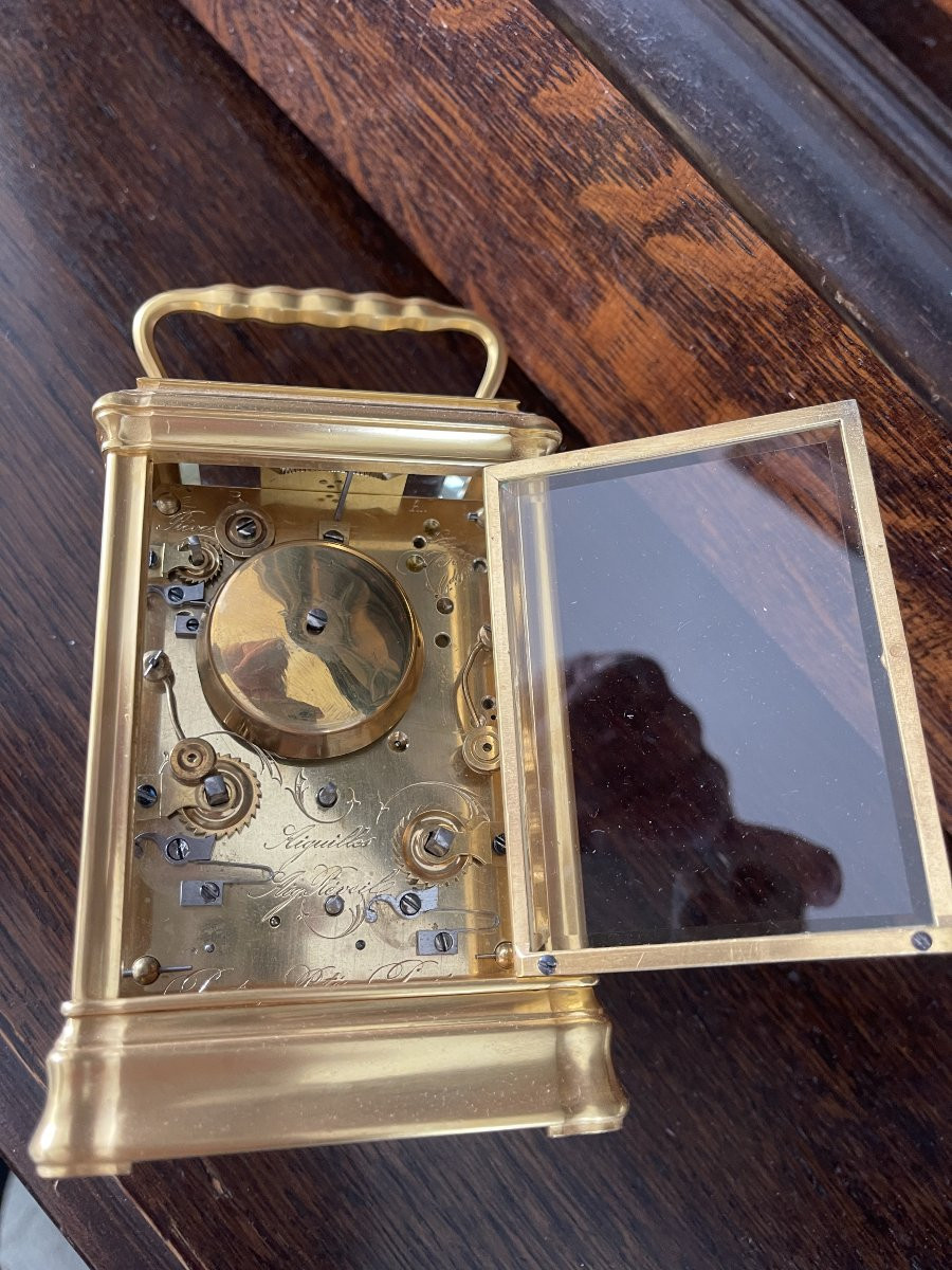 Travel Clock With Chime - Gilt Case - Serviced -photo-4
