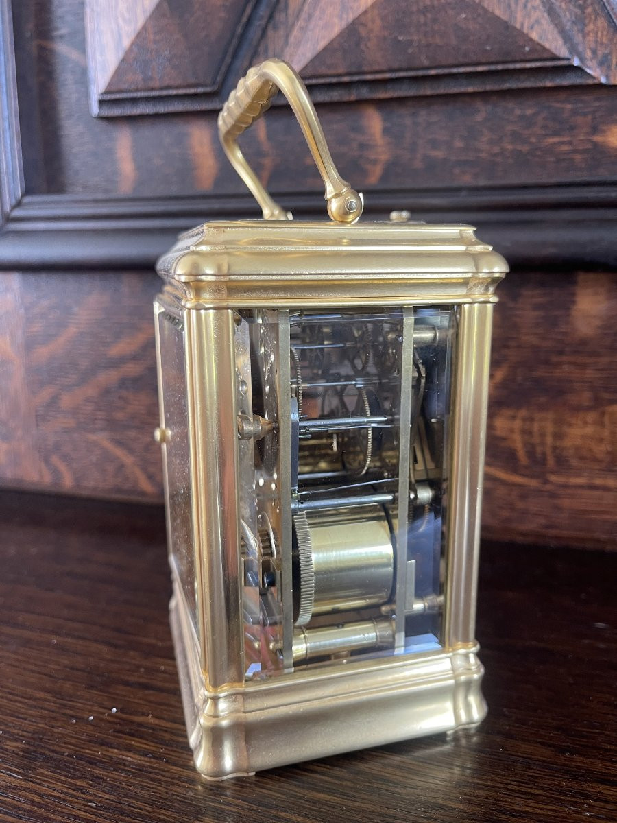 Travel Clock With Chime - Gilt Case - Serviced -photo-2