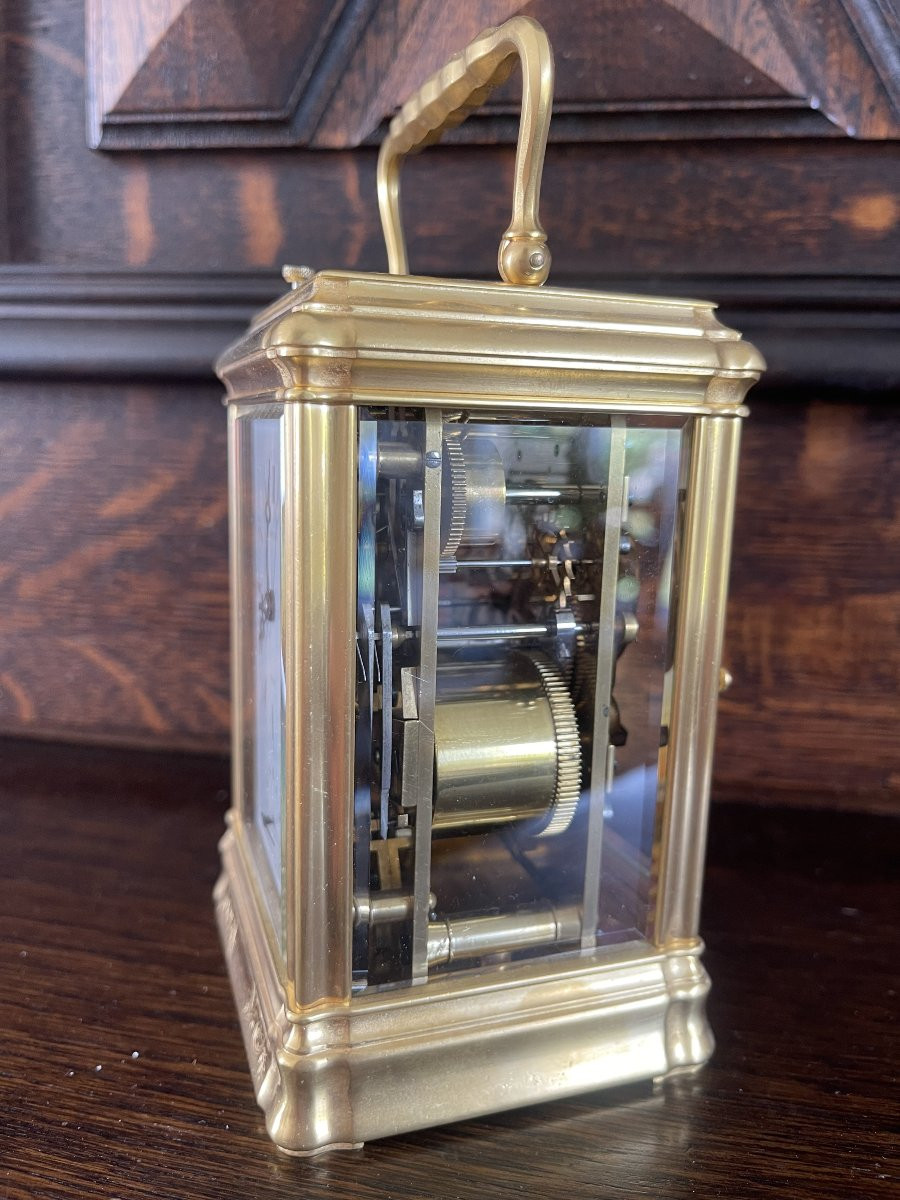 Travel Clock With Chime - Gilt Case - Serviced -photo-3
