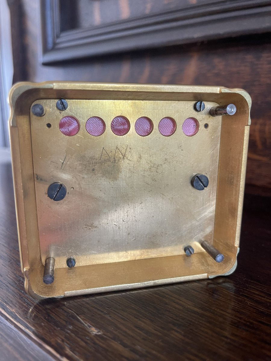 Travel Clock With Chime - Gilt Case - Serviced -photo-4