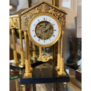 Gilded Bronze Clock—directoire-style Skeleton Clock With Date Display