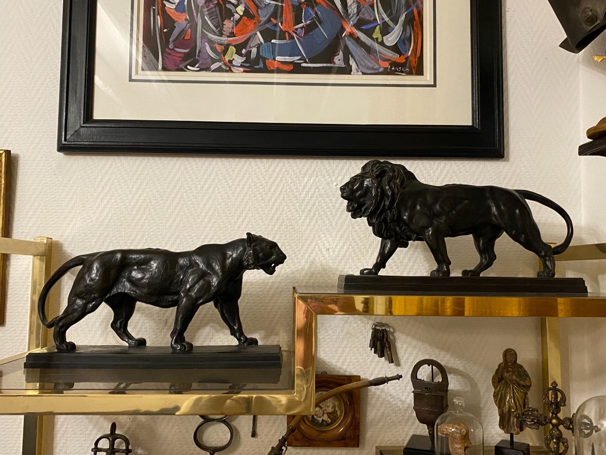 Pair Of Lion And Tiger Bronzes Antoine-louis Barye