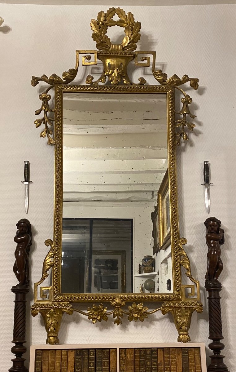 Large Venetian Mirror In Golden Wood From The 18th Century