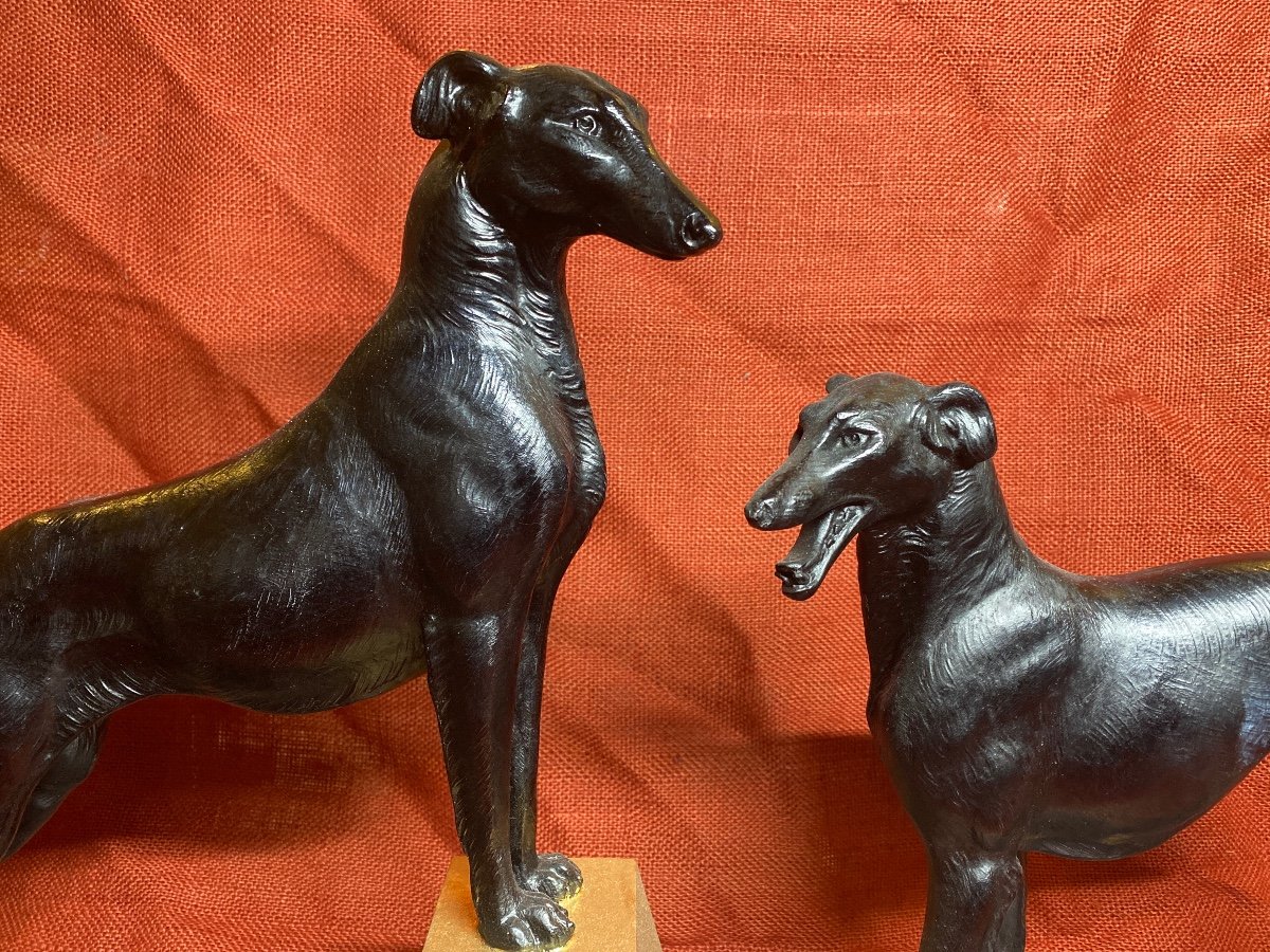 Two Marble Greyhounds And Regulates After Chiparus - Art Deco-photo-3
