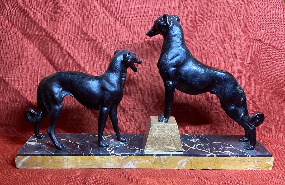 Two Marble Greyhounds And Regulates After Chiparus - Art Deco-photo-4