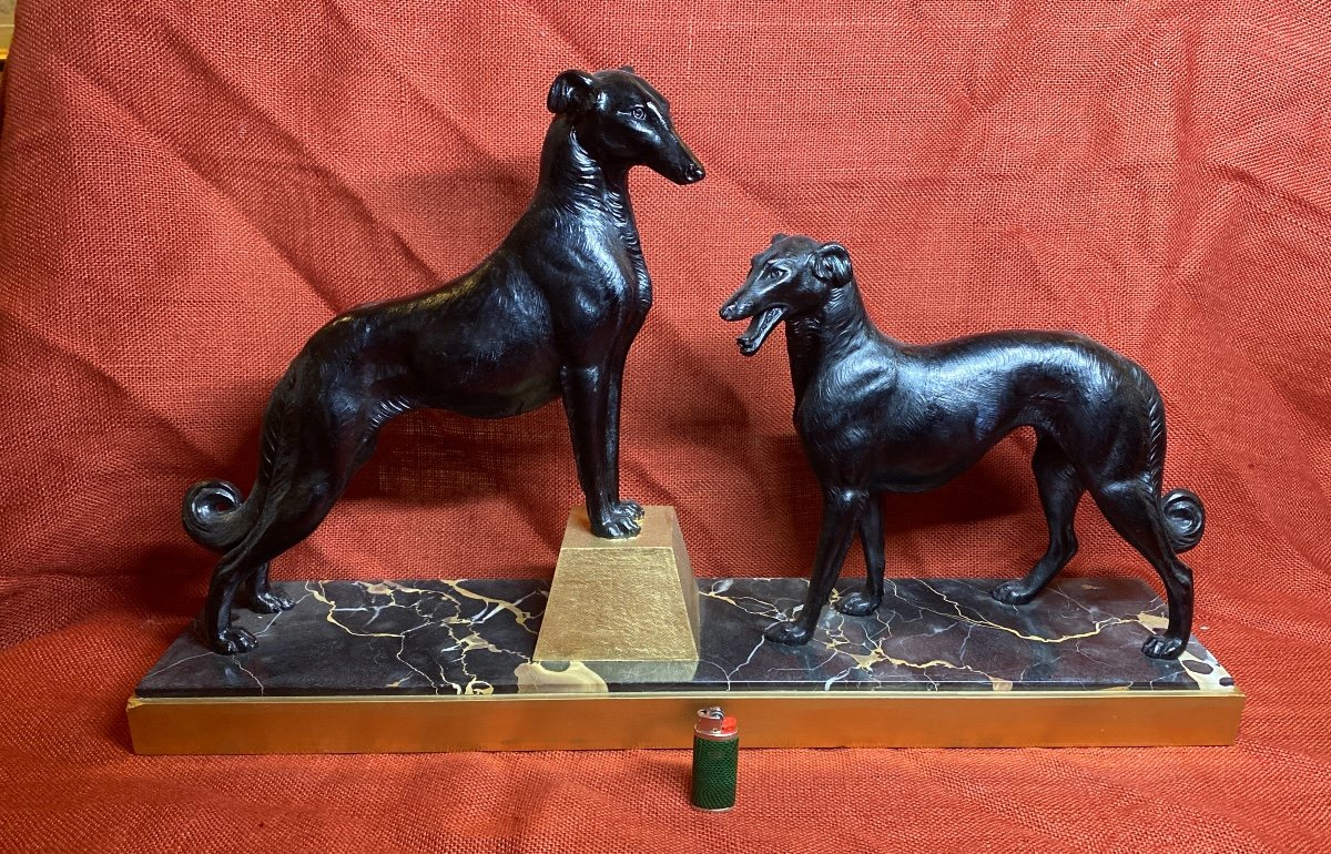 Two Marble Greyhounds And Regulates After Chiparus - Art Deco-photo-1