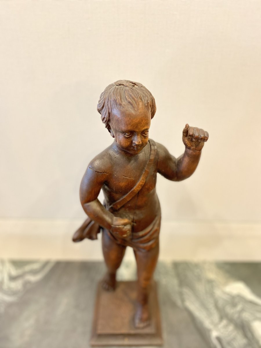 Cupidon ou Putti  - Sculpture en chêne -  XVIIème siècle - Haute époque-photo-3