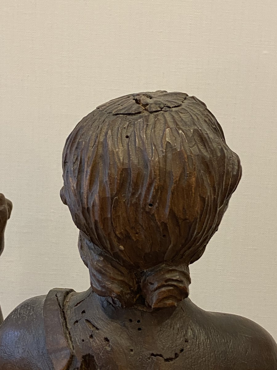 Cupidon ou Putti  - Sculpture en chêne -  XVIIème siècle - Haute époque-photo-1