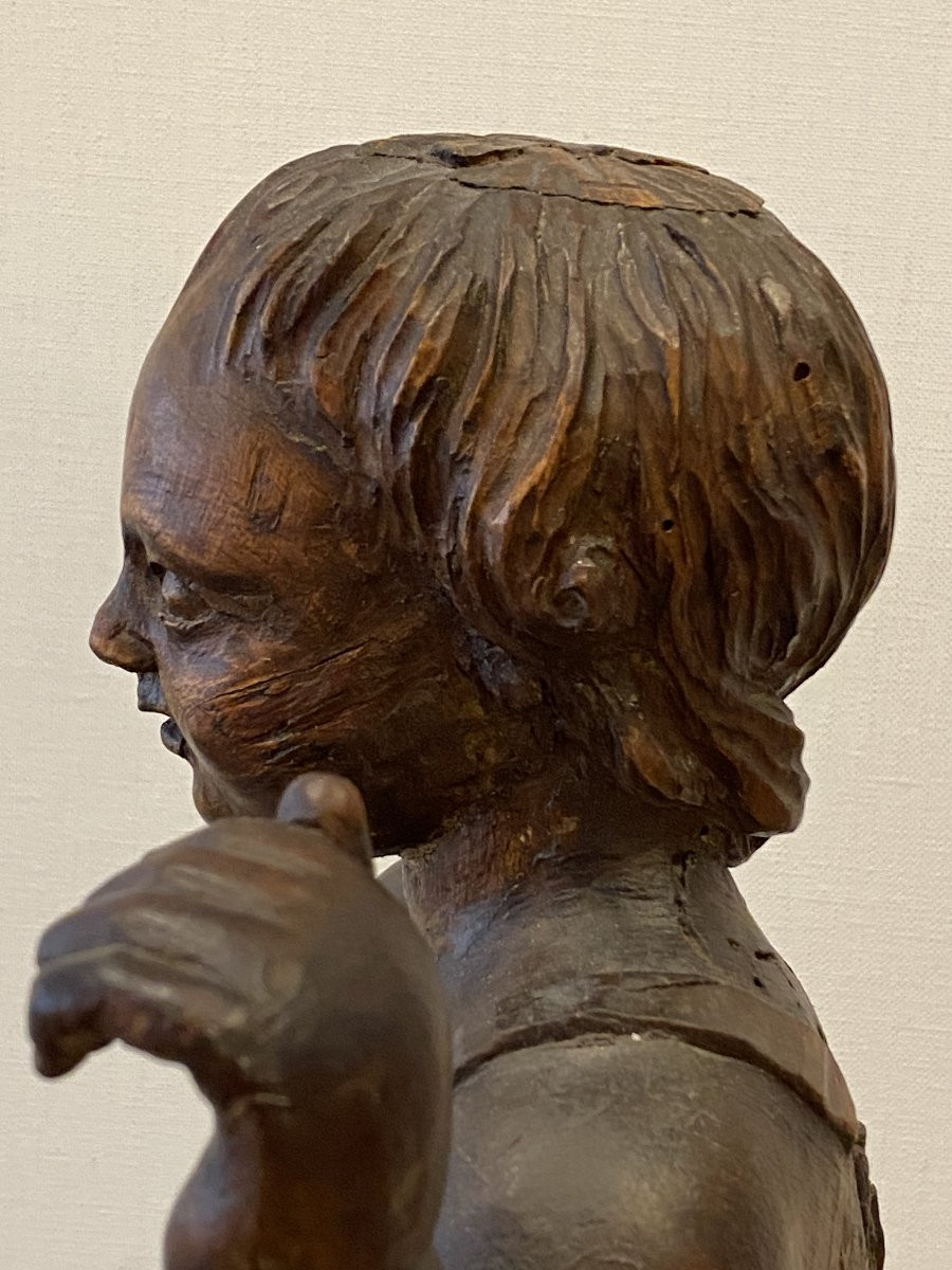 Cupidon ou Putti  - Sculpture en chêne -  XVIIème siècle - Haute époque-photo-2