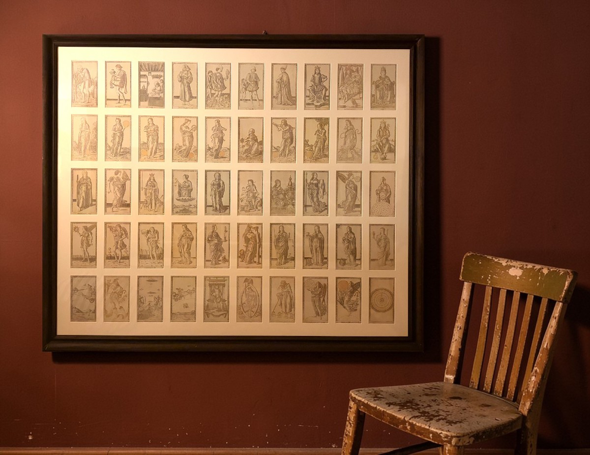 Very Large Framed Set Of 50 Mantegna Tarot Cards