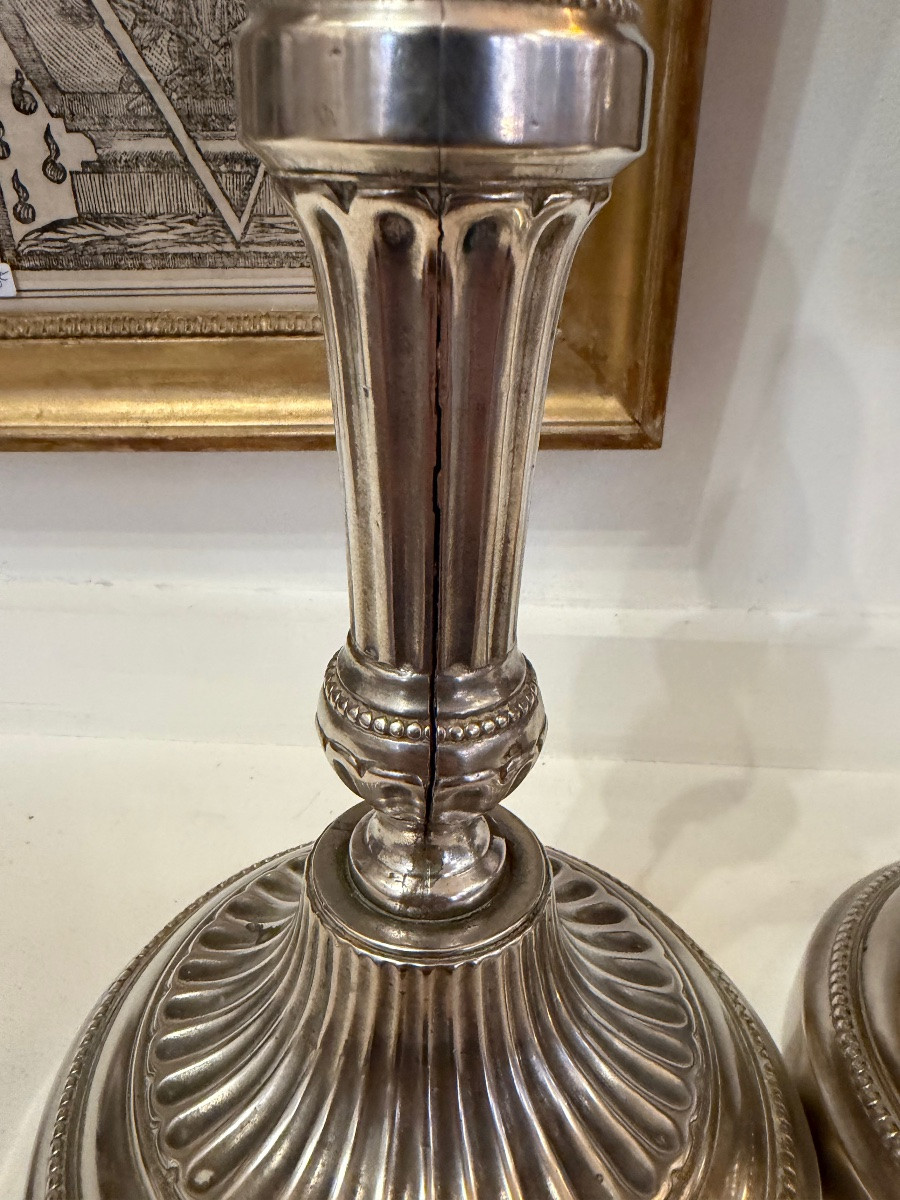 Bougeoir flambeau XVIIIeme Louis XVI en bronze argenté -photo-3