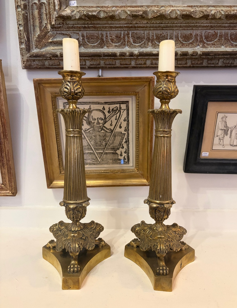 Empire Style Bronze Torch Candlestick
