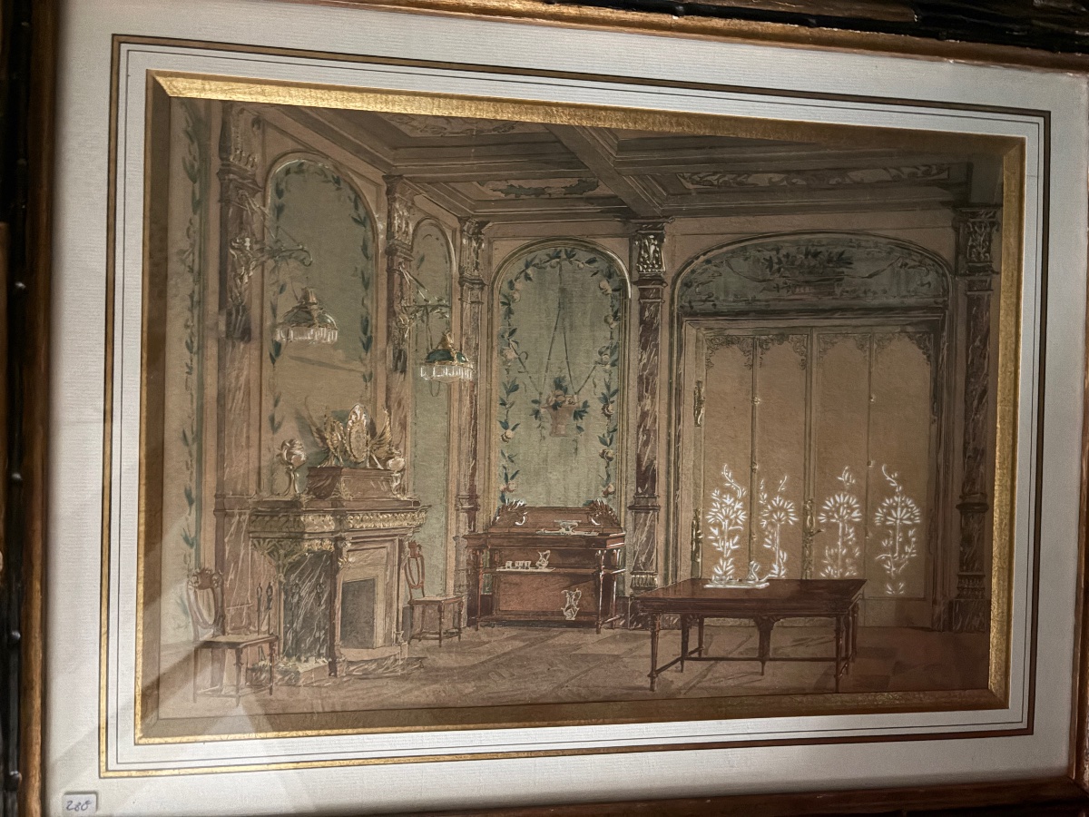 Lithographie ou gravure - intérieur art nouveau -photo-2