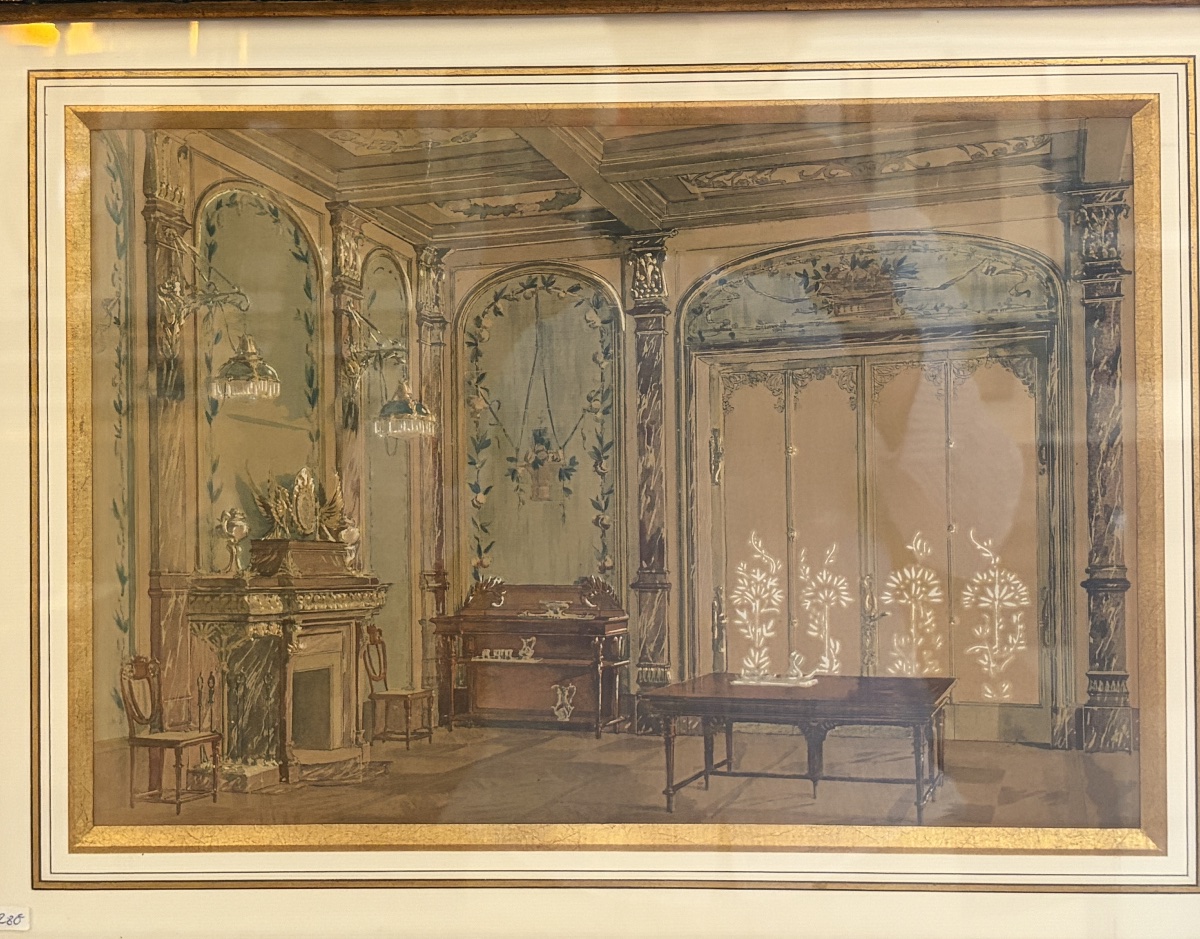 Lithographie ou gravure - intérieur art nouveau -photo-3