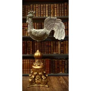 Rooster Church Weathervane - 18th Century - Gilded Wooden Base