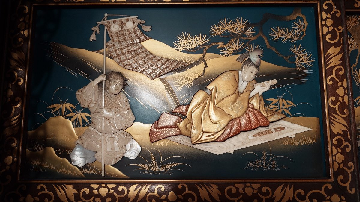 Japanese Furniture Meiji Period 1868-1912 Mother-of-pearl And Ivory Inlay Panels + Cic Certificate-photo-4