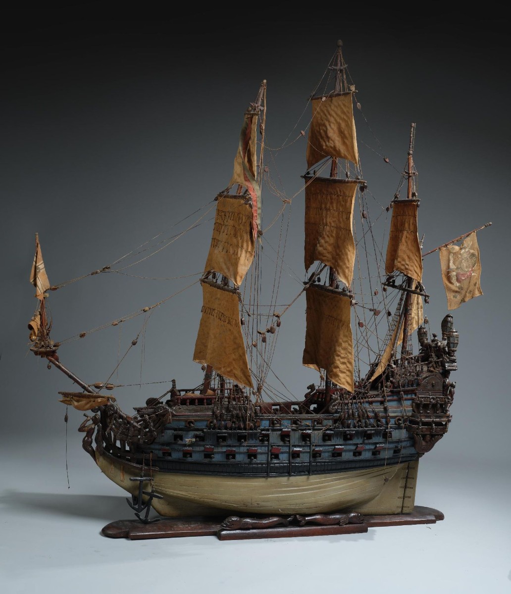 Monumental Model Of The Prestigious Warship "le Soleil Royale" Symbol Of Louis XIV