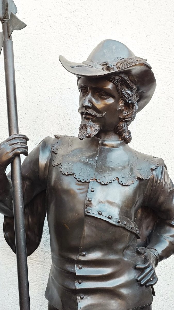 Pair Of Large Life-size Bronze Soldiers, Renaissance Rider Musketeers -photo-3