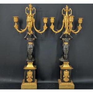 Pair Of Candelabras From The First Empire Period With Three Arms Of Light In The Taste Of Thomire