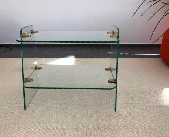 Table d'Appoint En Verre  à Double Plateaux (design Moderniste Esprit Jacques Dumond) 1950 1960-photo-1