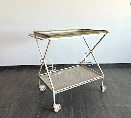 Desserte  design neo-classique de Mathieu Mategot 1950 ( Plateau Amovible - Table Roulante )-photo-2