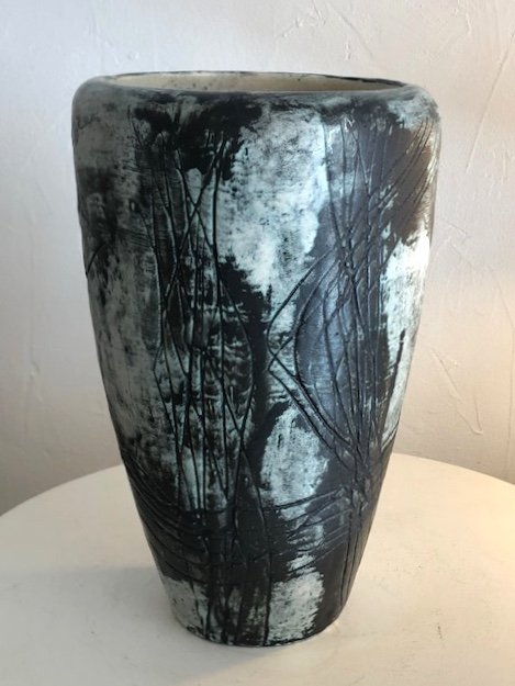 Grand Vase En Céramique Décor Abstrait De Jacques Blin 1950-1960 ( époque Capron-jouve-derval )