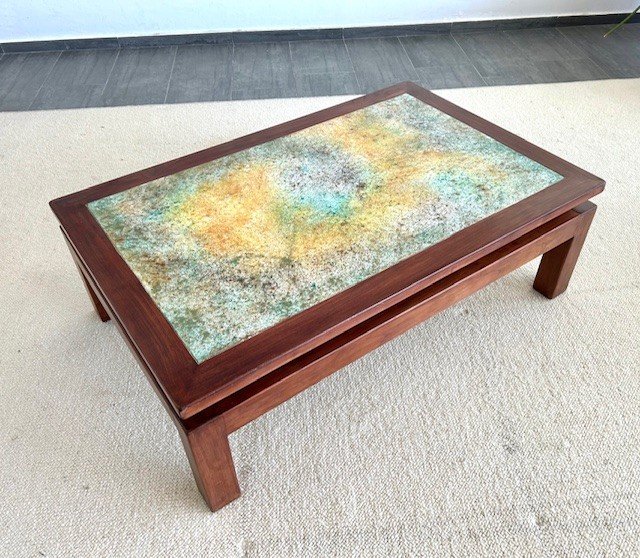 Large Enameled Ceramic Coffee Table Design By Bernard Buffat 1970 -photo-3