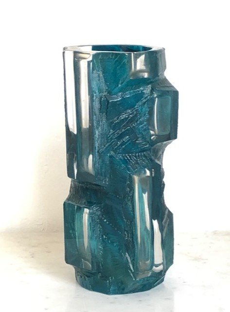 Large Daum Crystal Vase After A Drawing By César 1970-photo-2
