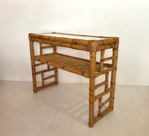 Table / Console En Bambou Et Rotin Design Italien 1970-photo-2